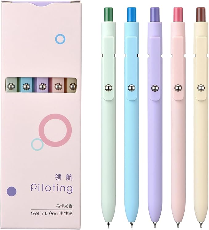 5PCS Retractable Gel Pens Set, Quick Dry Black Ink Fine Point Soft Touch Roller Ball Gel Ink Pen for Smooth Writing (Macaron Color)