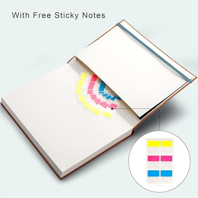 EMSHOI B5 College Ruled Notebook Journal - 400 Pages (200sheets), 7mm Spacing & Vegan Leather Cover for Work, School, Bible Study, Bullet Journaling - with Sticky Notes, Pocket & Pen Holder- GrayBlue