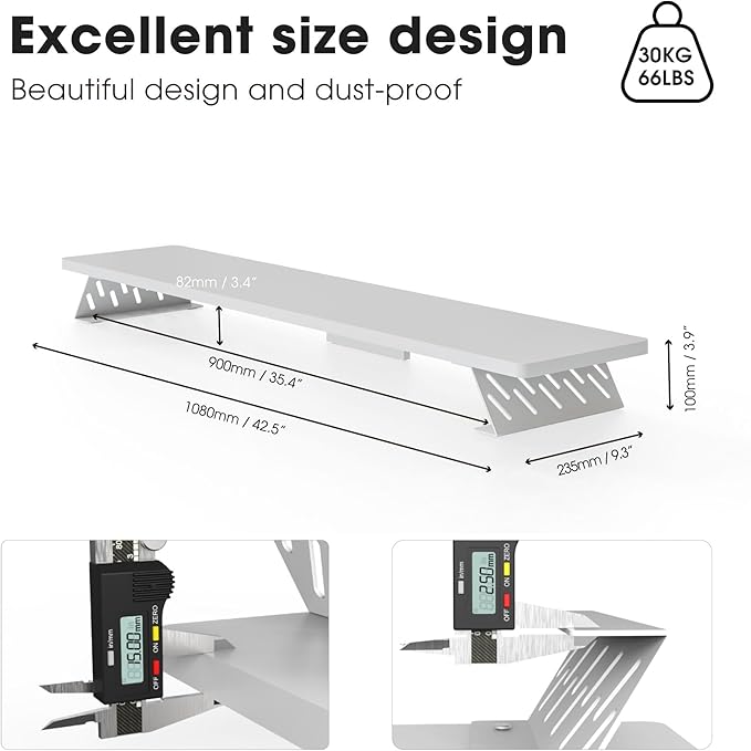 Fenge Dual Monitor Stand Riser, 42.5 Inch Desk Top Shelf for 2 Monitors, Computer Stands for Desk, Wood & Steel Desktop Riser for Laptop, PC, Printer