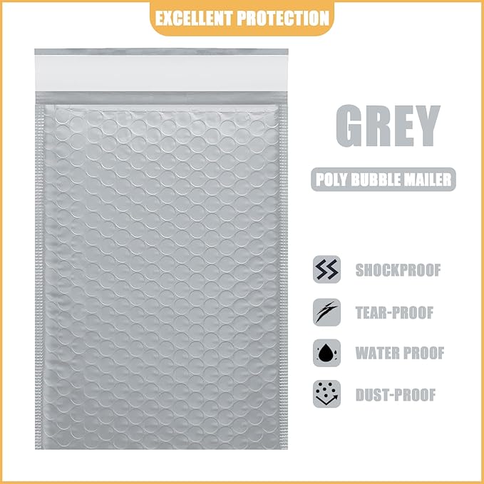 6in x 9in Bubble Mailer, Gray Poly Mailer, Padded Envelope, Shipping Envelope, Waterproof, Self-Sealing, For Small Business, Shipping, Mailing, Boutique Packaging(250PCS)