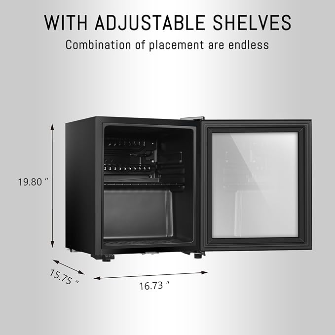 Beverage Refrigerator, 1.3 Cu.Ft, Mini Fridge with Glass Door for Soda Beer, Freestanding Beverage Cooler for Office, Bar, Adjustable Shelving&Adjustable Foot