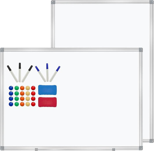 H-Qprobd 4' x 3' Whiteboard Dry Erase White Board for Wall 48x36 (2pcs) Magnetic Boards for Office Classroom & Home, Small Wall Whiteboard Including 6 Markers, 20 Magnets, 2 Erasers