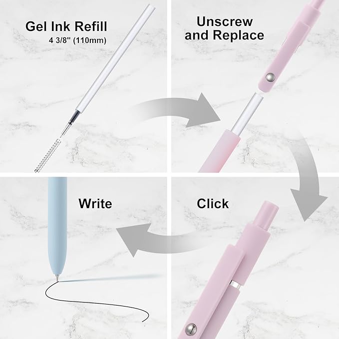 LINFANC Cute Gel Pens - 5pcs Medium Point 0.7mm Black Ink Pens for Journaling & School Supplies