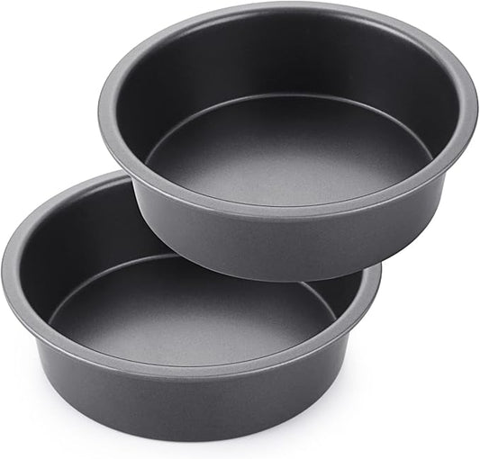 HONGBAKE Round Cake Pan Set for Baking, 8 Inch, Nonstick Deeper Circle Cake Pans with Wider Grips, 2 Pieces Layer Cake Tin, Cheesecake Mold, Huty Duty, Dishwasher Safe - Grey