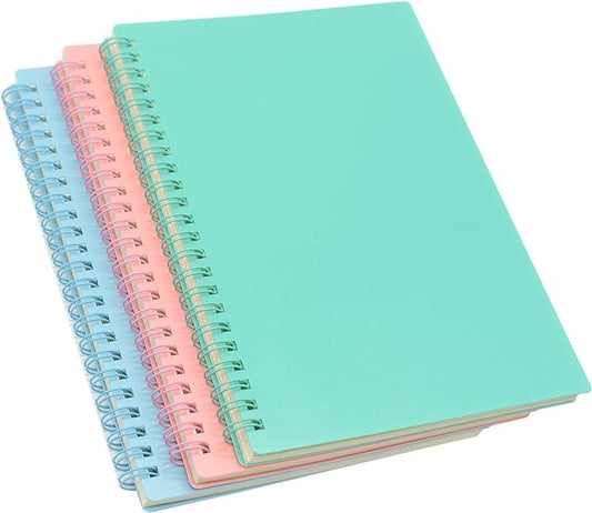 Yansanido Spiral Notebook, 3 Pcs A5 Thick Plastic Hardcover 8mm Ruled 3 Color 80 Sheets -160 Pages Journals for Study and Notes (Light Pink,Light Green,Light Blue, A5 5.7" x 8.3"-Ruled)