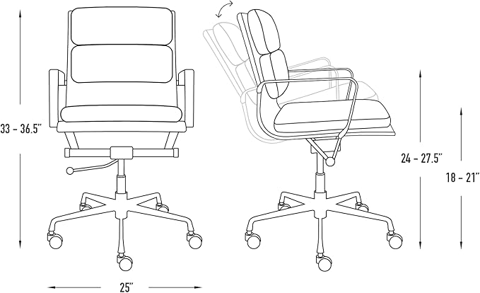 Laura Davidson Furniture SOHO II Padded Management Office Chair - Mid Back Desk Chair with Arm Rest, Swivel & Cushion Availability, Made of Faux Leather, Brown with Black Frame, Computer Chair