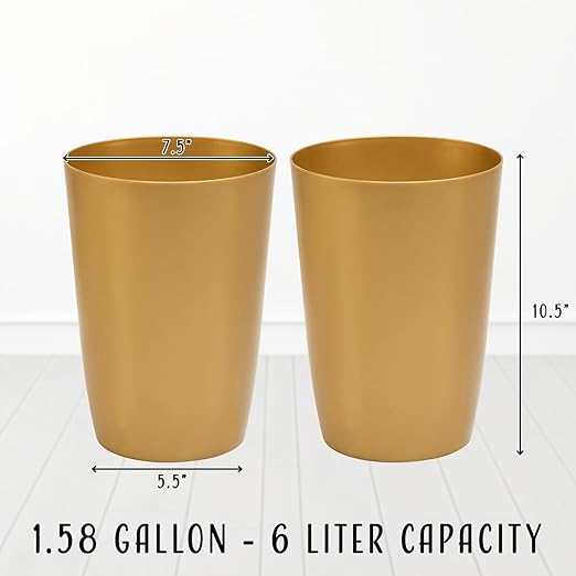 HOLDN’ STORAGE Small Trash Can - Set of 2 Open Top Waste Bin of 1.58 Gallon, Compact Waste Can Perfect for Bathroom, Kitchen, Office, Dorm - Durable Garbage Can - Soft Brass