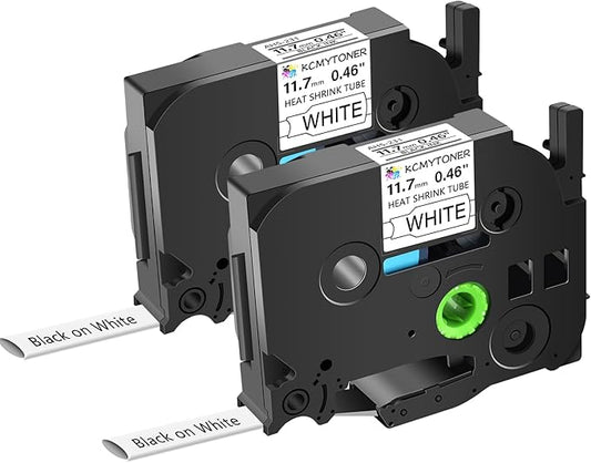 HSE-231 HS-231 Heat Shrink Tubes Label Tape 1/2" (11.7mm) x 4.92 ft Compatible for Ptouch Heat Shrink Label for PTD210 PTE500 PTE550W PTP750WVP, Black on White, 2 Pack