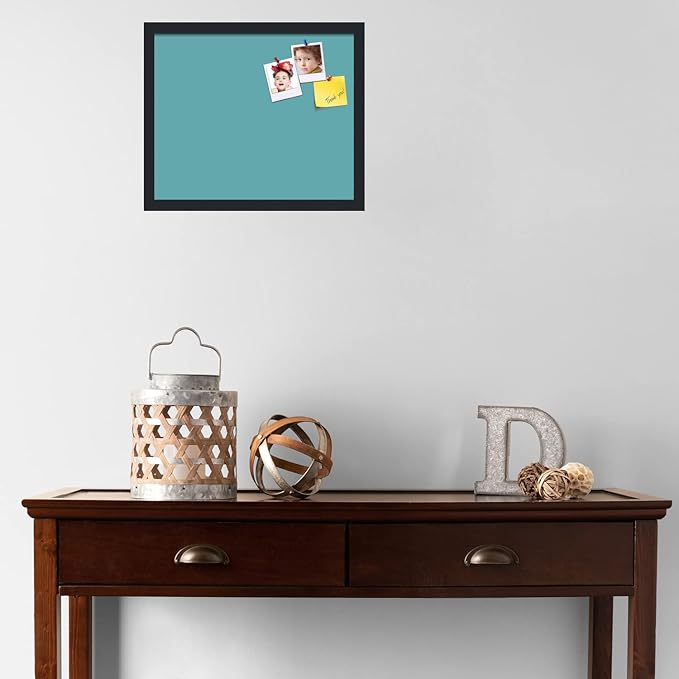 PinPix 18x15 Inch Cork Bulletin Board. This Decorative Framed Pin Board Comes with Aqua Pastel Design and a Satin Black Frame. Ideal for Home Office Decor or Message Board (PinPix-1806)