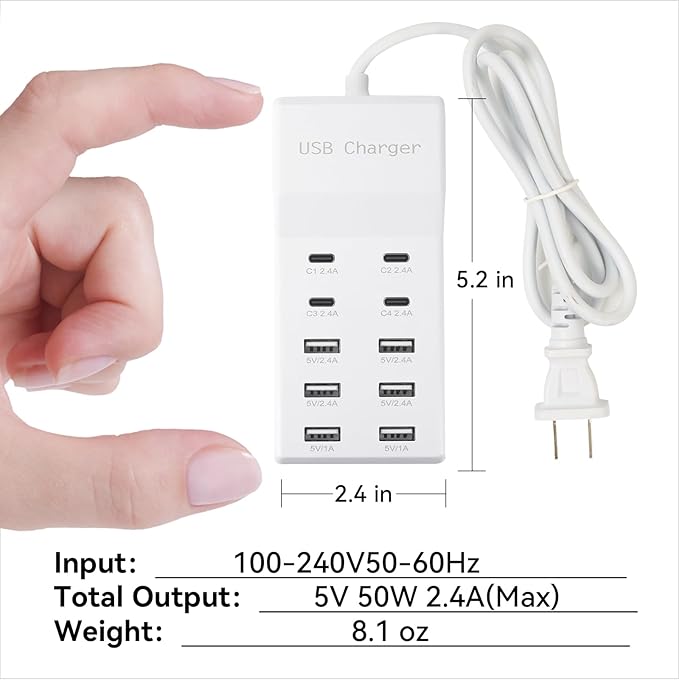 USB Charging Station, 10 Ports Family-Sized USB C Charger Block,USB Power Strip for Smart Phone Tablet Laptop Computer（2 Pcs）
