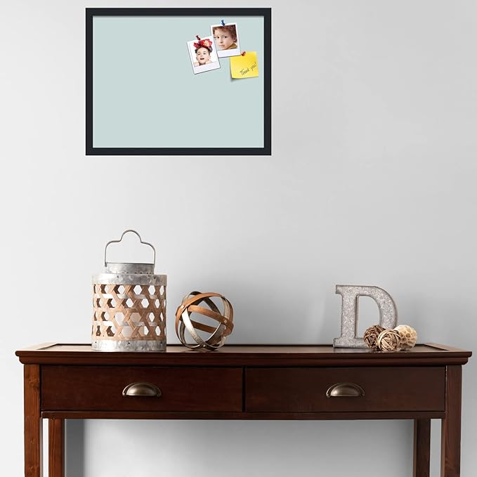PinPix 22x17 Inch Cork Bulletin Board. This Decorative Framed Pin Board Comes with Soft Blue Design and a Satin Black Frame. Ideal for Home Office Decor or Message Board (PinPix-1814)