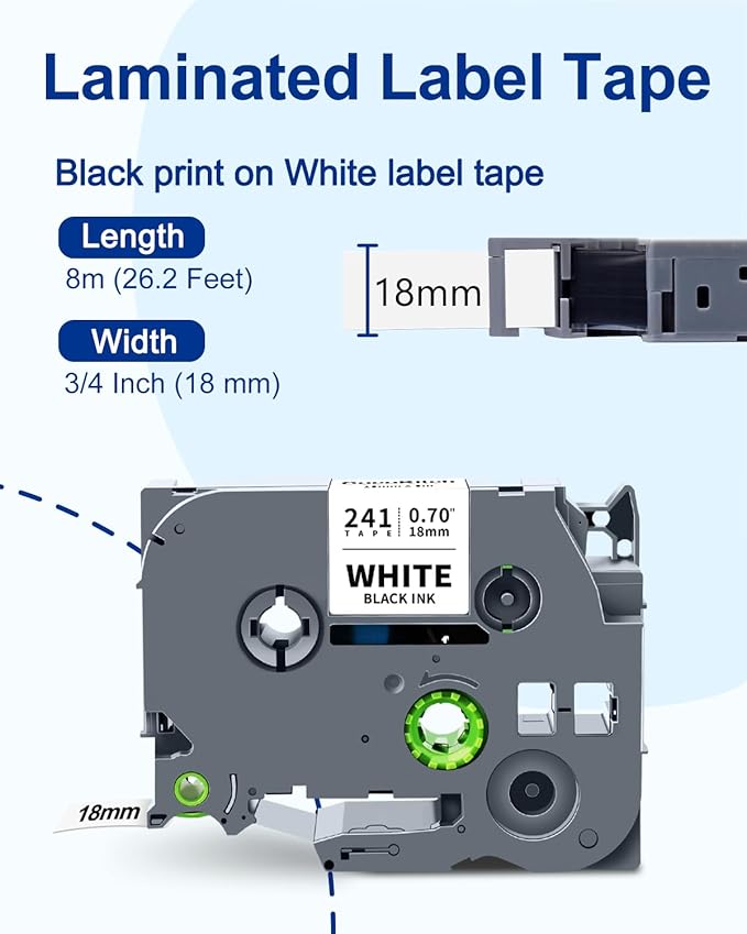 5-Pack TZe-241 TZ Tape 18mm 0.7 Laminated White Compatible for Brother P Touch Label Tape TZe 241 TZe241 TZ-241 for Ptouch PT-D410 PT-D400 D610BT PT-D600 PTD460BT Label Maker, 3/4 Inch x 26.2 Ft