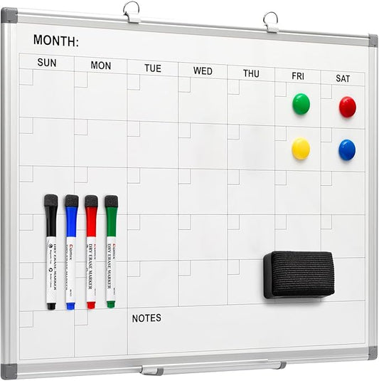 Comix Magnetic Dry Erase Calendar Whiteboard, 24 x 18 Inches Monthly Calendar Dry Erase Board for Wall, Aluminum Frame Planner White Board with Markers, Eraser, Magnets
