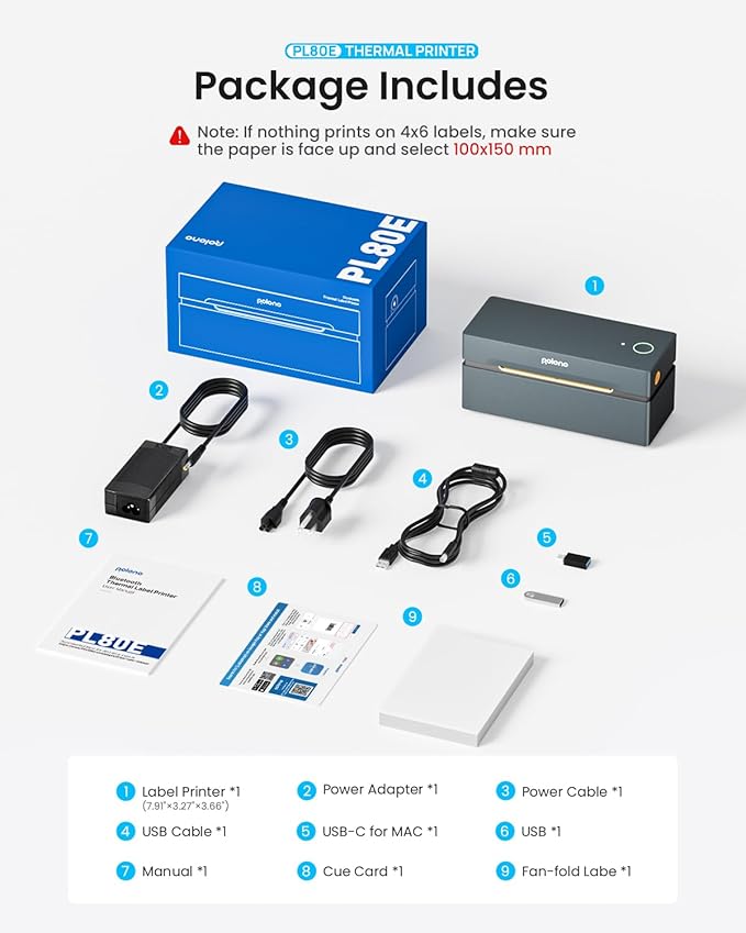 POLONO Bluetooth Thermal Shipping Label Printer, Wireless 4x6 Shipping Label Printer for Small Business, Support iOS, Android, Windows and Mac, Compatible with Amazon, Ebay, Shopify, Etsy, USPS (Grey)