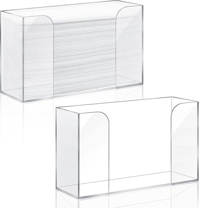 Deekin 2 Pcs Acrylic Paper Towel Dispenser Countertop Paper Towel Holder, Clear Trifold Guest Napkin Dispenser for Z-fold, C-fold or Multifold paper holder for Bathroom Toilet and Kitchen