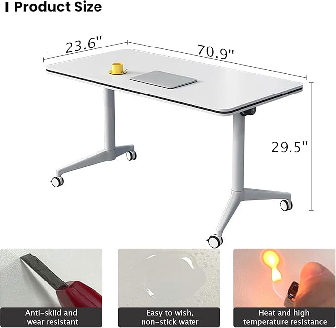 Conference Table Folding Conference Table, Modern Conference Room Table White Meeting Table Flip Top Large Mobile Training Table, Mobile Training Seminar Table for Office Classroom (4pack 70.8in)