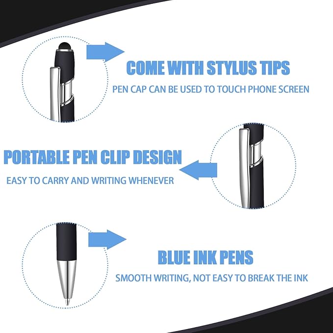 36 Pcs Blue Ink Ballpoint Pen with Stylus 2 in 1 Ballpoint Pen for Touch Screens School Office Coworkers (Black)