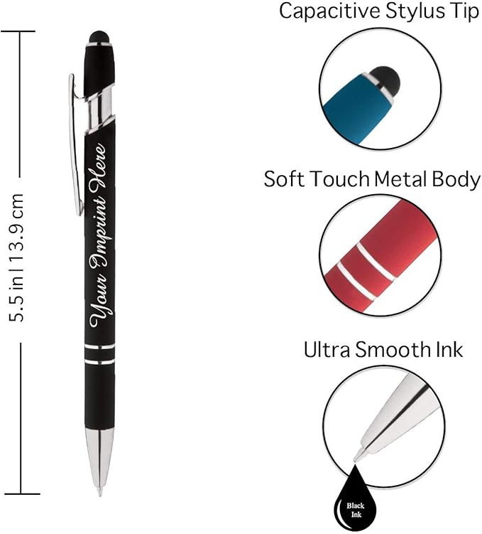 Up to 500 Pcs Custom Pens Bulk | Rainbow of Colors | Soft-Touch Metal Black Ink Personalized with Name or Message (Light Blue, 100 pcs)