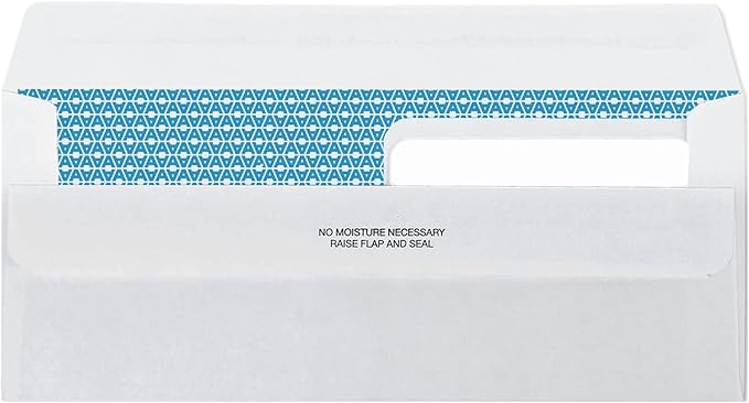Aimoh #8 Double Window Flip & Seal Security Check Envelopes 500 Qty, Fits Business QuickBooks Checks Perfectly - Not for Invoices, Size 3 ⅝ x 8 ¹¹⁄₁₆ Inches (30108)