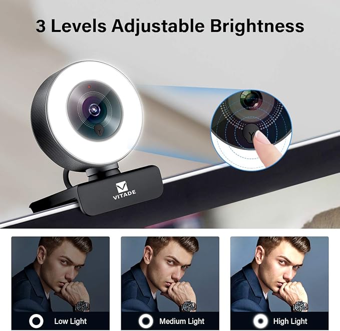 PC Webcam for Streaming HD 1080P, 960A USB Pro Computer Web Camera Video Cam for Mac Windows Laptop Conferencing Gaming Webcam with Ring Light & Microphone