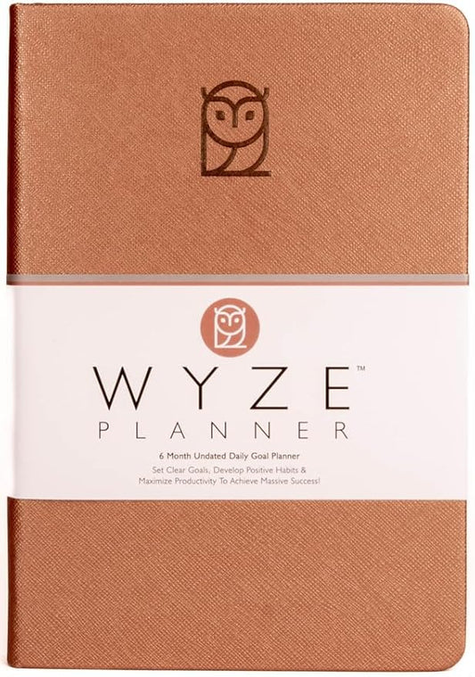 Undated Daily Planner – 6-Month A5 Productivity Organizer with Full Page Per Day, Hourly Schedule, Goal Setting, Habit Tracker, Weekly & Monthly Pages – Hardcover Time Management Notebook (Rose Gold)