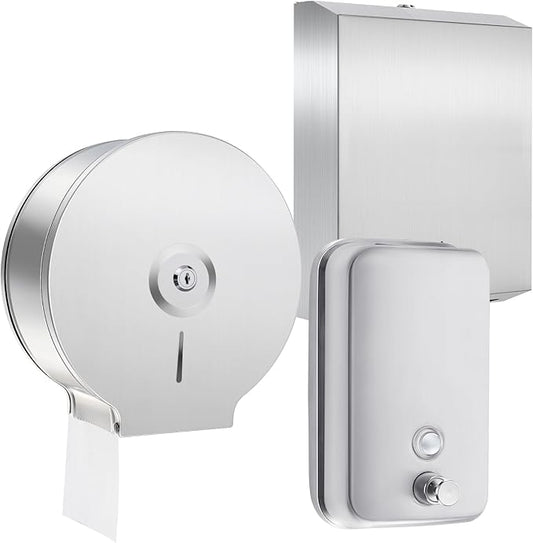 3 Pcs Commercial Sanitary Napkin Receptacle and Paper Towel Dispenser Set Include 1 Wall Mounted Tampon Holder and 1 Stainless Steel Paper Towel Holder (1000 ml,Style 5)