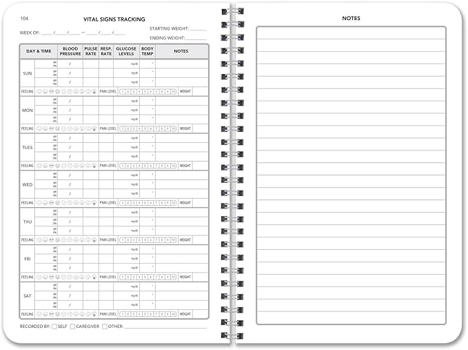 BookFactory Vital Signs Log Book/Vitals Monitoring Logbook/ 104 Pages Record Book – 6” x 9” (LOG-104-69CW-PP(Vital-Signs))