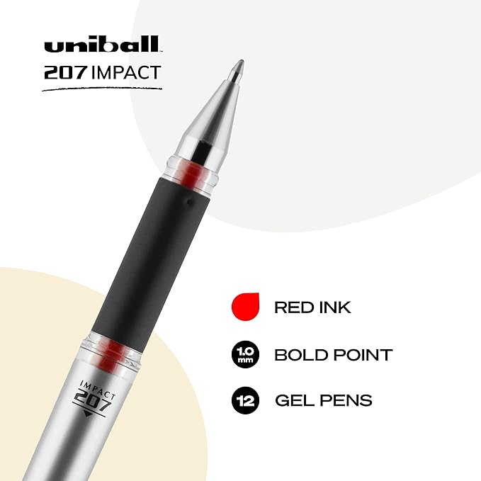 Uni-Ball Signo 207 Impact Gel Pen, 12 Red Pens, 1.0mm Bold Point, Smooth Writing (Pack of 2)