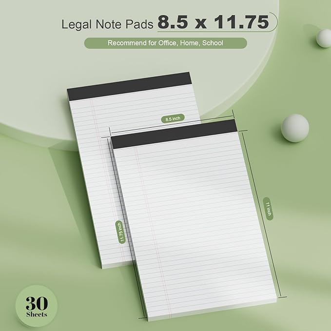 6 Pack Legal Pads 8.5 x 11 College Ruled Notepads, White Note Pads 8.5'' x 11'' Writing Pads Narrow Ruled Lined Paper Pads, 30 Sheets Per Note Pad, Legal Notepads for Work Study Daily Note Taking List