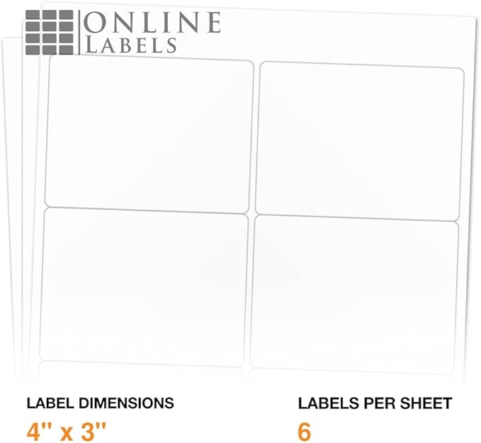 4 x 3 Rectangle Mailing Labels - Permanent, White Matte - Shipping, Wine, Product - Pack of 3,000-500 Sheets - Inkjet/Laser Printers - Online Labels
