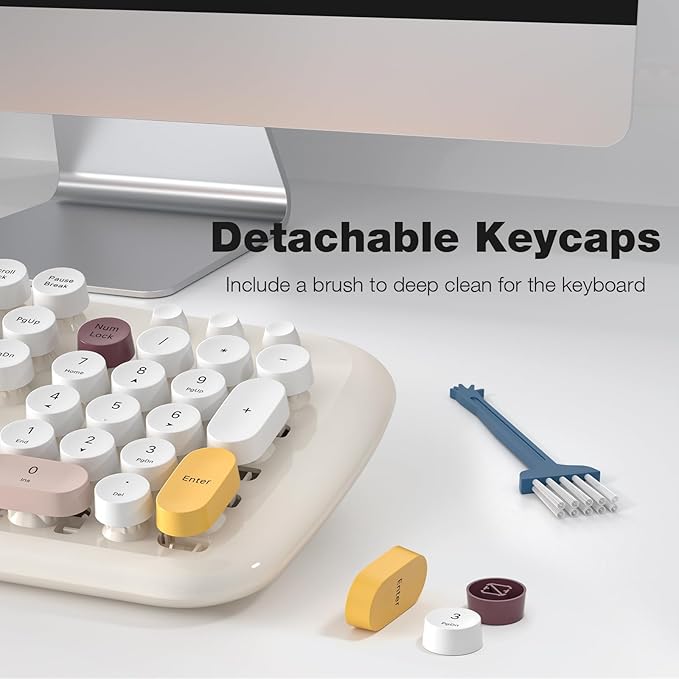 MOFII Wireless Keyboard and Mouse Combo, 2.4G Full-Size Retro Typewriter Computer Keyboard and 3 Level Adjustable Wireless Mouse for Windows, Mac OS Desktop/Laptop/PC