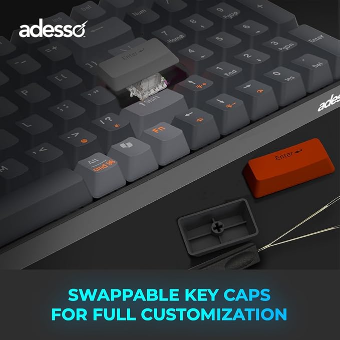 ADESSO EasyTouch 1200 Wired/Wireless/Bluetooth Multi-OS Illuminated Mechanical VIA Mini Keyboard with Copilot Ai Hotkey