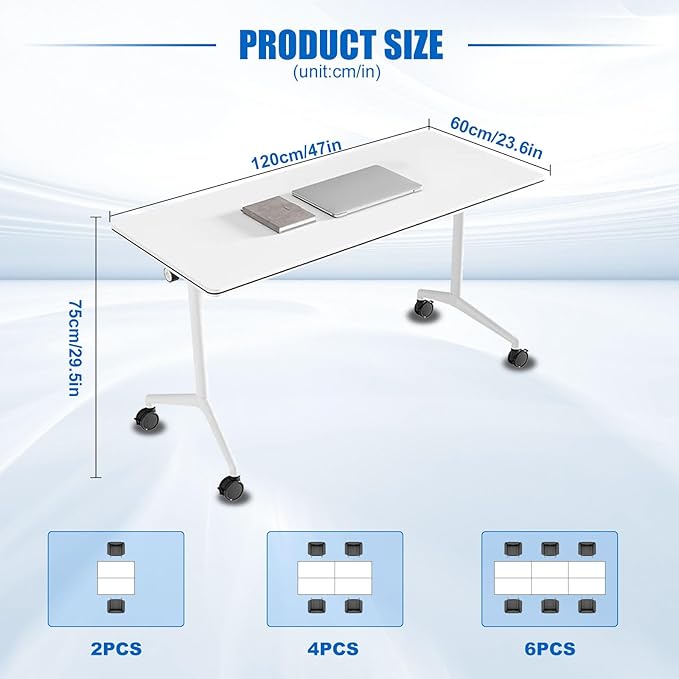 Conference Table, Folding Conference Desk Modern White, Seminar Table with Wheels, 2-10 People for Office, Meeting Break Room (4, 1915, 47IN)