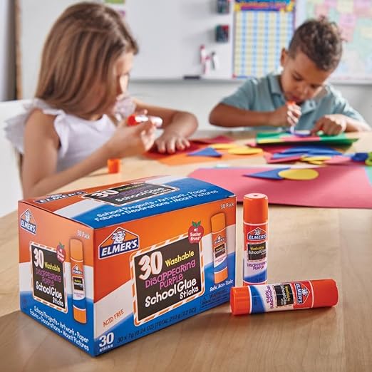 Elmer’s Disappearing Purple School Glue Sticks, Washable, 7g, 30 Count - Bulk Pack for Classrooms, #1 Teacher Brand