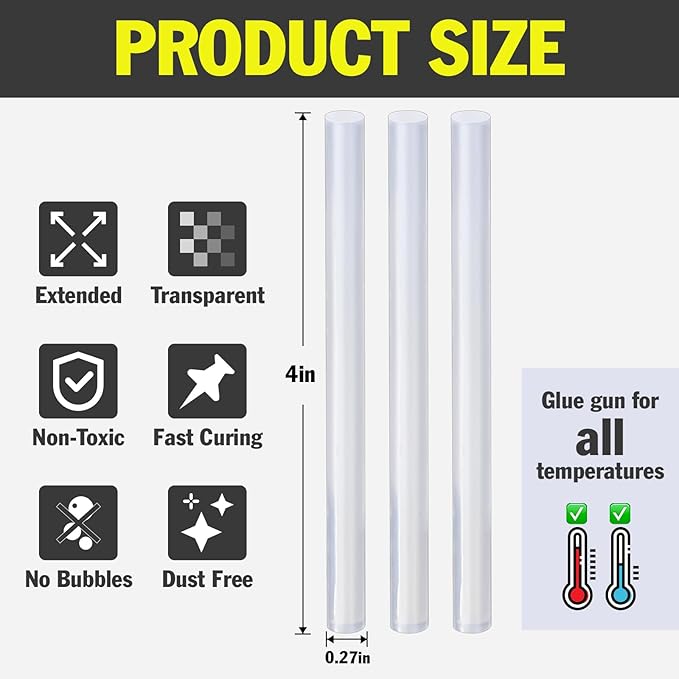 600 Pack Mini Hot Glue Sticks, 4" Long x 0.27" Diameter Glue Sticks for Glue Gun, Perfect Fit for Mini Glue Guns, Widely Used in Wood, Metal, Glass, Plastic, Floral, Fabric, Leather, Foam