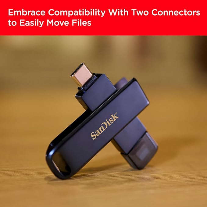 SanDisk 128GB Phone Drive for iPhone- Works with iPhone 15 and Newer (USB-C Connector) and iPhone 14 and Older (Lightning Connector), Metallic Sky - SDIXD0N-128G-GN6N