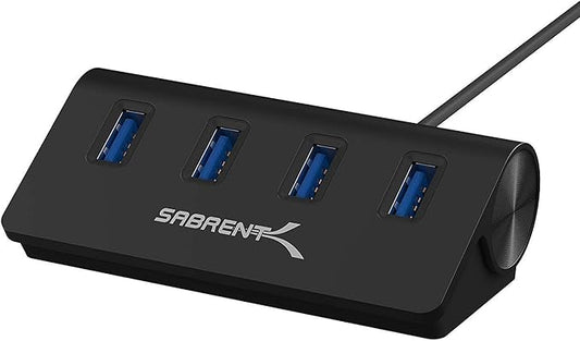 SABRENT 4-Port USB 3.0 Hub - Aluminum Design, Portable Data Hub with 2.5ft Cable for iMac, MacBook, PC - Black (HB-MC3B)