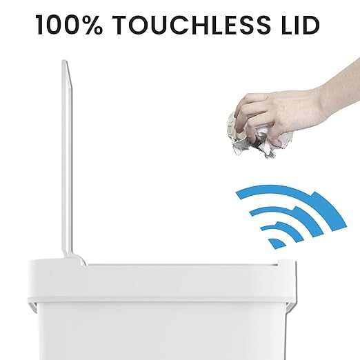 iTouchless Prime 13.2 Gallon Sensor Trash Can, Slim and Space-Saving, Durable Dent-Proof Construction, Automatic Bin White Color Great for Kitchen, Home, Office, Business, Garage, Plastic