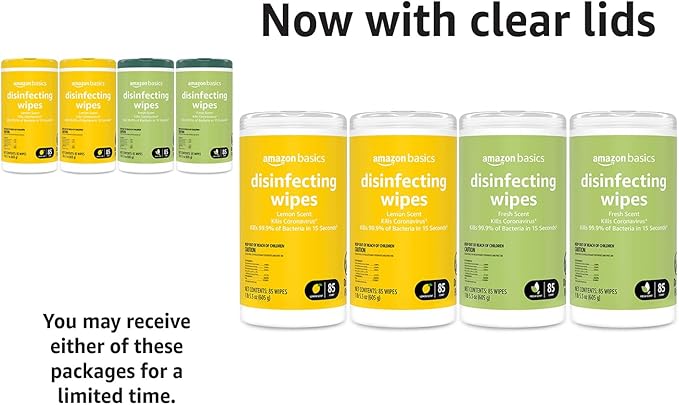 Amazon Basics Wipes, Lemon & Fresh Scent, Sanitizes/Cleans/Deodorizes, 340 Count (4 Packs of 85)