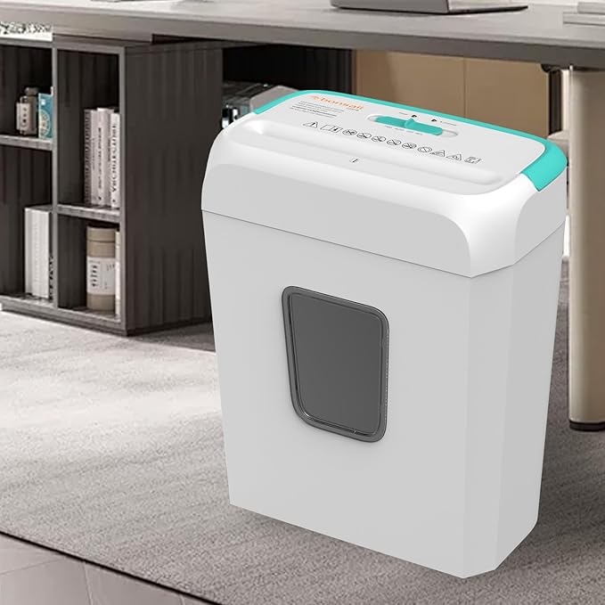 Bonsaii High Security Shredding Paper Shredder, 6-Sheet Cross-Cut, Credit Card Shredder, Home Office, Handle for Document, Mail, Staple, 3.4 Gal Wastebasket, White & Blue(C237-B)