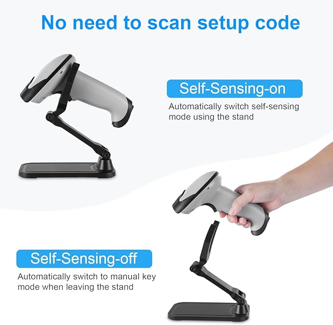 Barcode Scanner with Stand, JRHC Wireless 1D Laser Bar Code Scanners 2.4G Wireless & USB Wired Connection Plug and Play Handheld Bar Code Reader