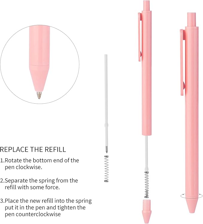 WY WENYUAN 12-Pcs Ballpoint Pens, Comfortable Writing, Pastel Retractable Pretty Journaling, Black Ink Medium Point 1.0 mm Gift, Cute Office Supplies for Women