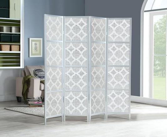 NicBex Room Divider 4 Panel Room Dividers with Quarterfoil Diamond Design Partition Room Dividers and Folding Privacy Screens Wall Divider for Home, Room Separation,69.28"W x 17.32"D x 70.31"H, Silver