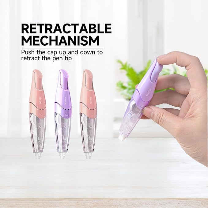 White Correction Tape, Retractable Refillable Correction Tape, With Smooth Pull Out Tape Applicator, Aesthetic Cute Correction Pen for Office Supplies