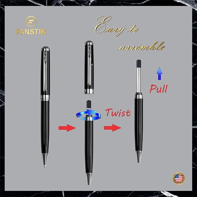 Black & Silver Luxury ballpoint Pen (Made In USA) fancy gift set for women, Chrome Finish, Professional executive pen gift set for men (Lux BallPoint Black-Silver)