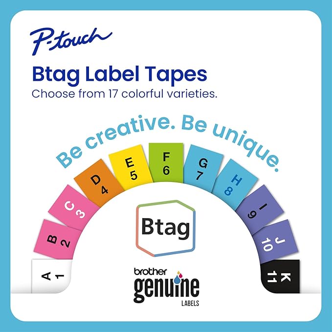 Brother P-Touch PT-N10 Personal Handheld Label Maker, Portable and Prints, P-Touch Btag ~½” (12mm) Wide Color Personalized Label Tapes,