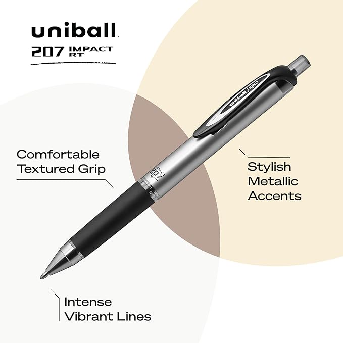 uni-ball Signo 207 Impact Stick Gel Pen, 4 Black Pens, 1.0mm Bold Point Gel Pens, Smooth Writing, Archival-Quality Ink, Acid-Free, Superior Comfort