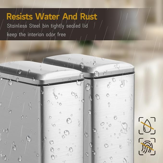 Bathroom Trash Can, 10L/2.6 Gallon Stainless Steel Step Slim Garbage Can, Pedal Trash Bin with Removable Liner Bucket, Soft Close Lid, Rectangle Trash Bin for Office, Kitchen, Bedroom
