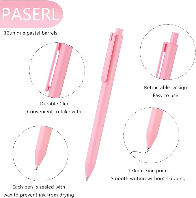 WY WENYUAN Cute Pens, 24 Pcs Fine Point Smooth Writing Pens, Personalized Ballpoint Pens Bulk, Flair Colorful Pens, Black Ink 1.0 mm Journaling Pen, School Office Supplies for Women & Men, Note Taking