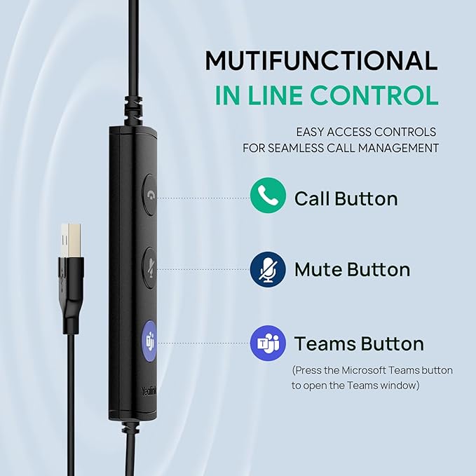 Yealink UH36 Professional USB Headset, Wired Headphones for Computer PC Laptop Work Headset with Noise Canceling Mic for Call and Music（for Teams Certified, Stereo,3.5mm Jack/USB Connection）